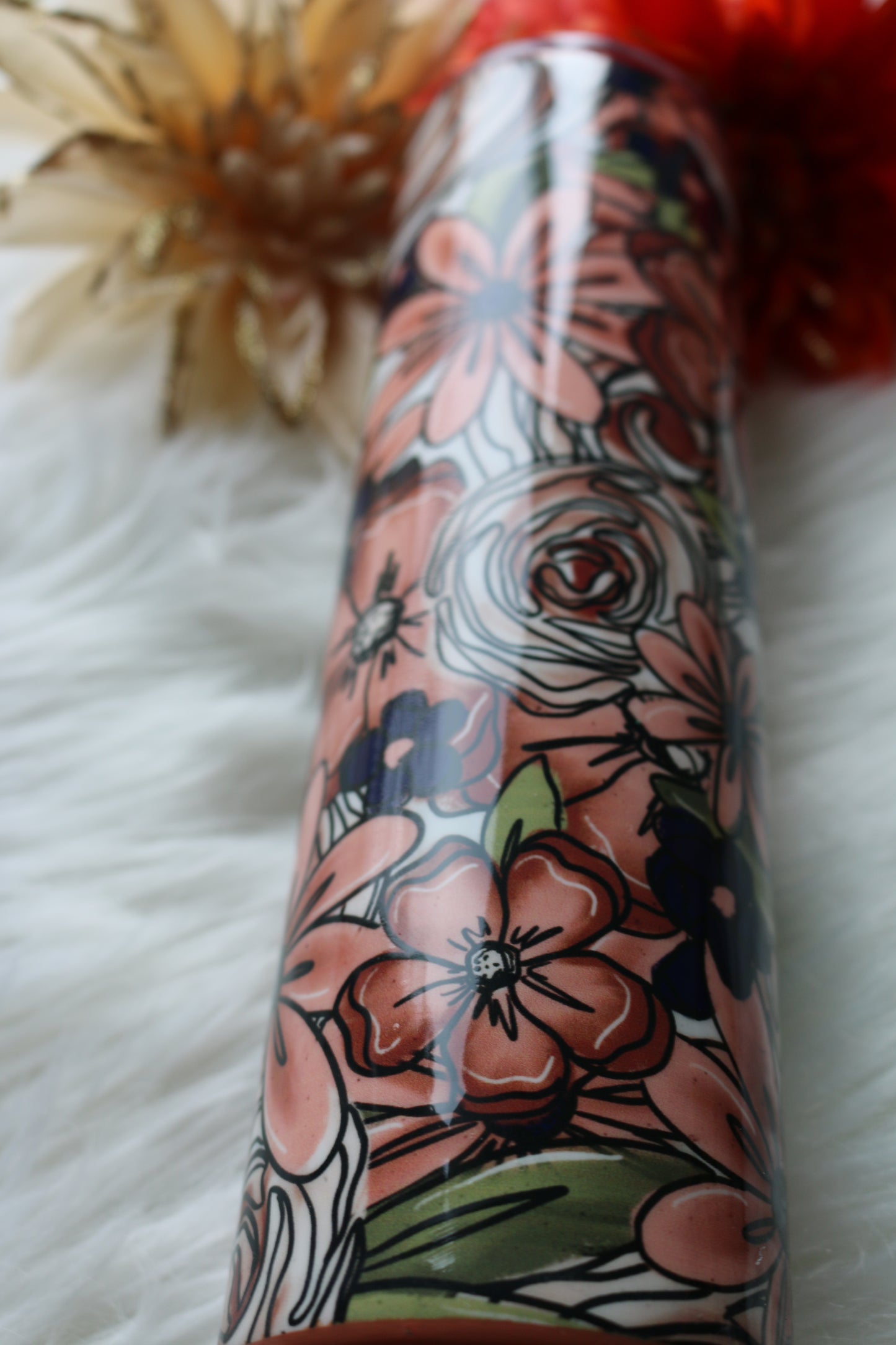 40 oz Natural colored Floral Stainless Steal Tumbler