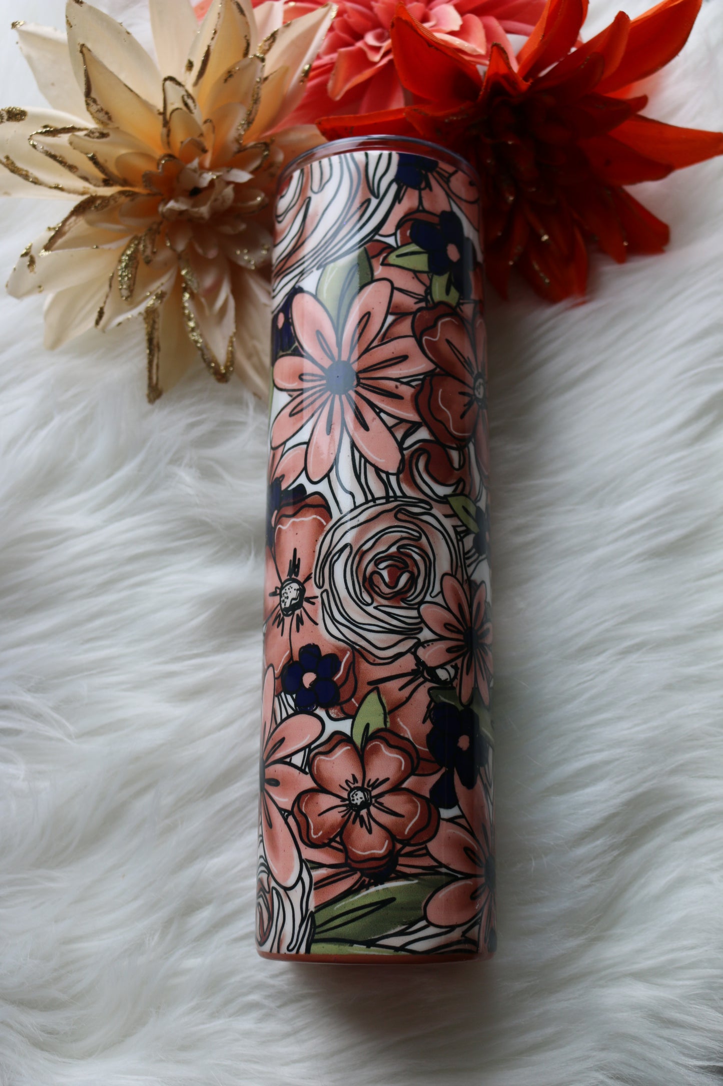 40 oz Natural colored Floral Stainless Steal Tumbler