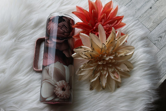 20 oz "Dusty Floral" Stainless Steal Tumbler with a handle