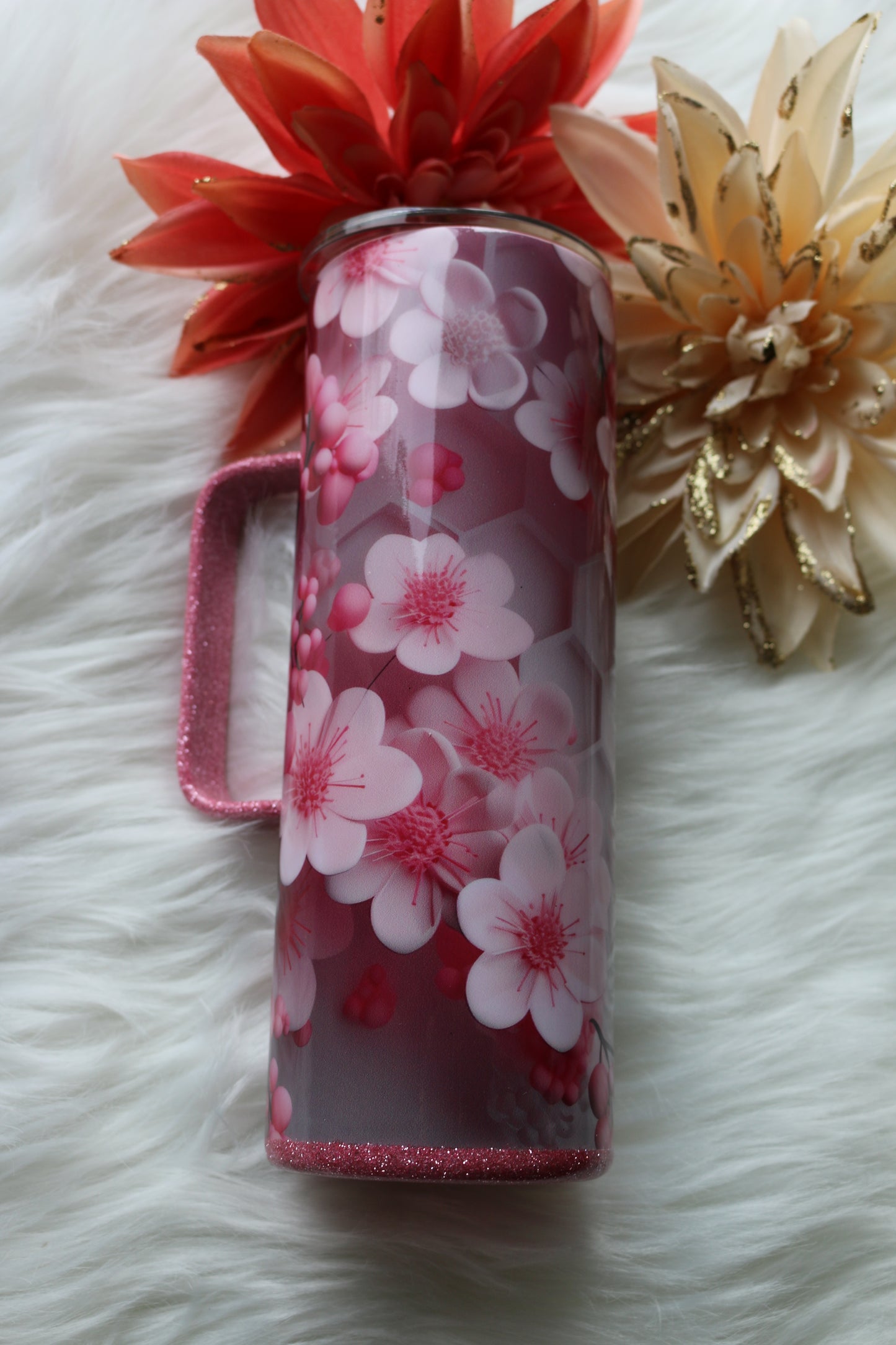 20 oz "honeycomb floral" Stainless Steal Tumbler with a handle