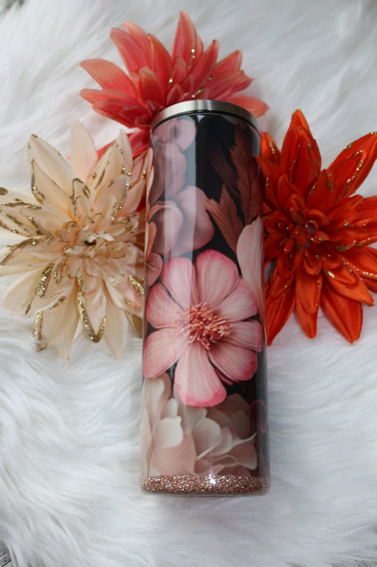 30 oz stainless screw- top Pink floral" Stainless Steal Tumbler