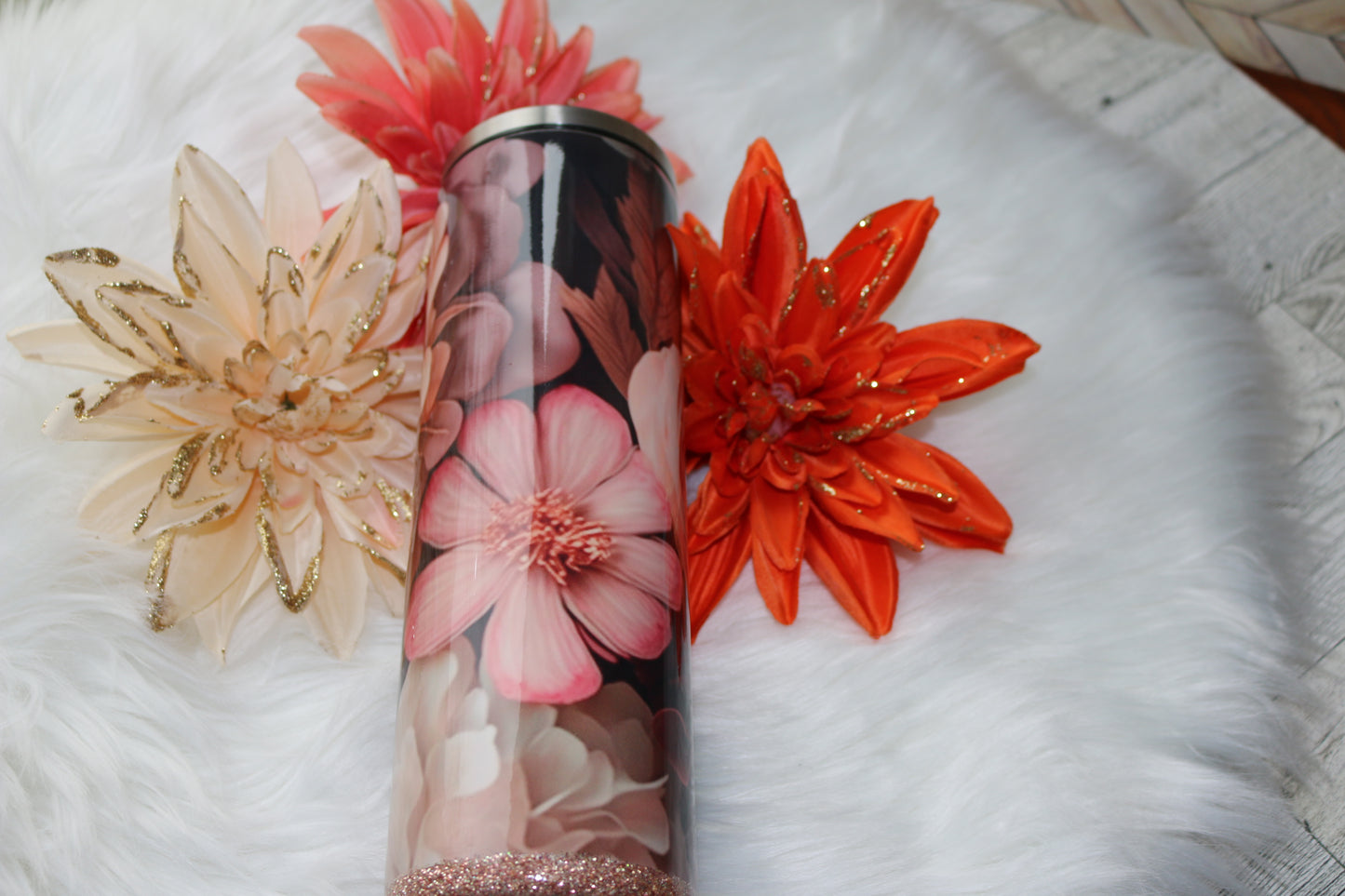 30 oz stainless screw- top Pink floral" Stainless Steal Tumbler