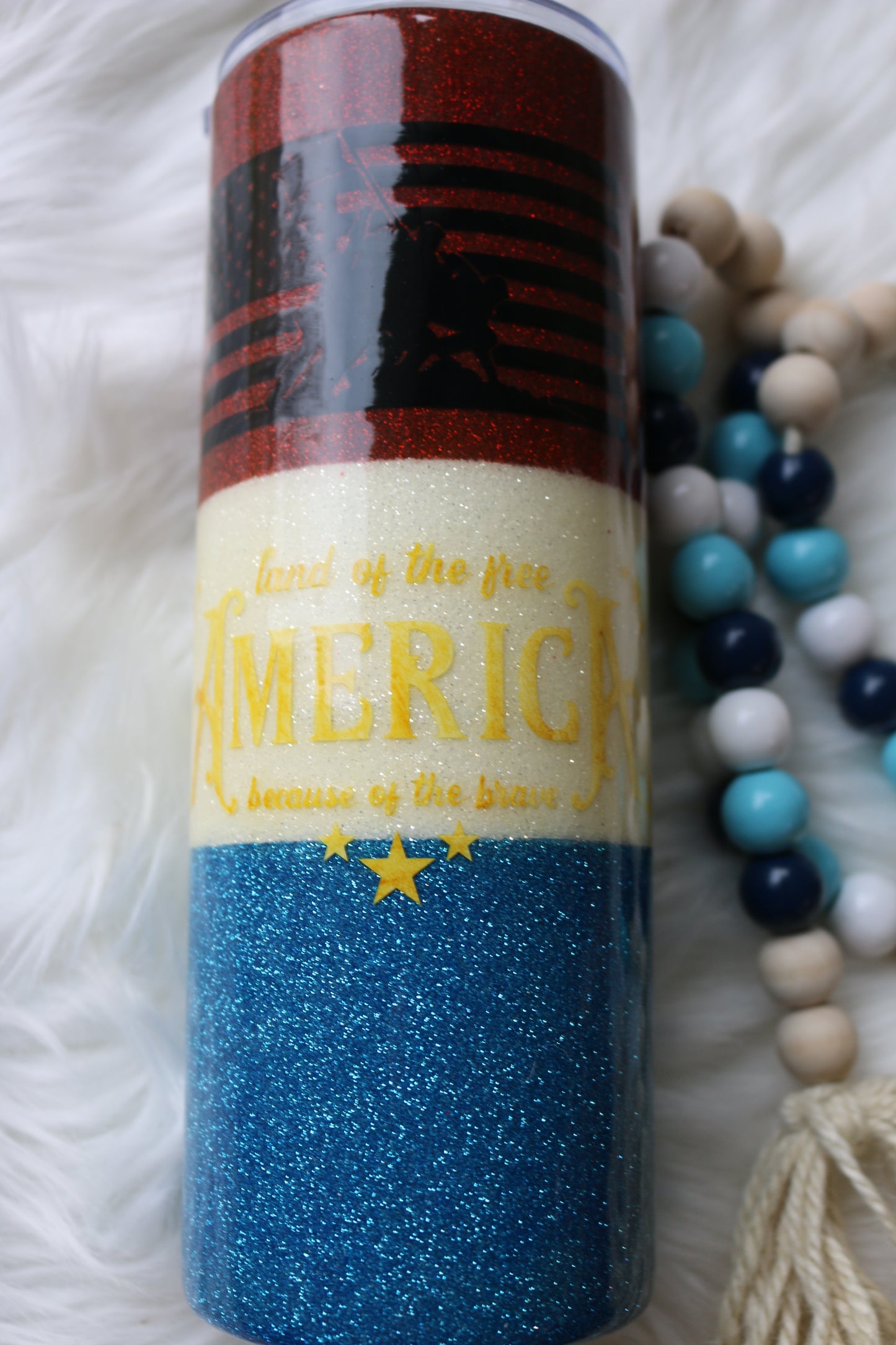 24 oz Land of the Free Because of the Brave Soldier Flag Stainless Steal Tumbler
