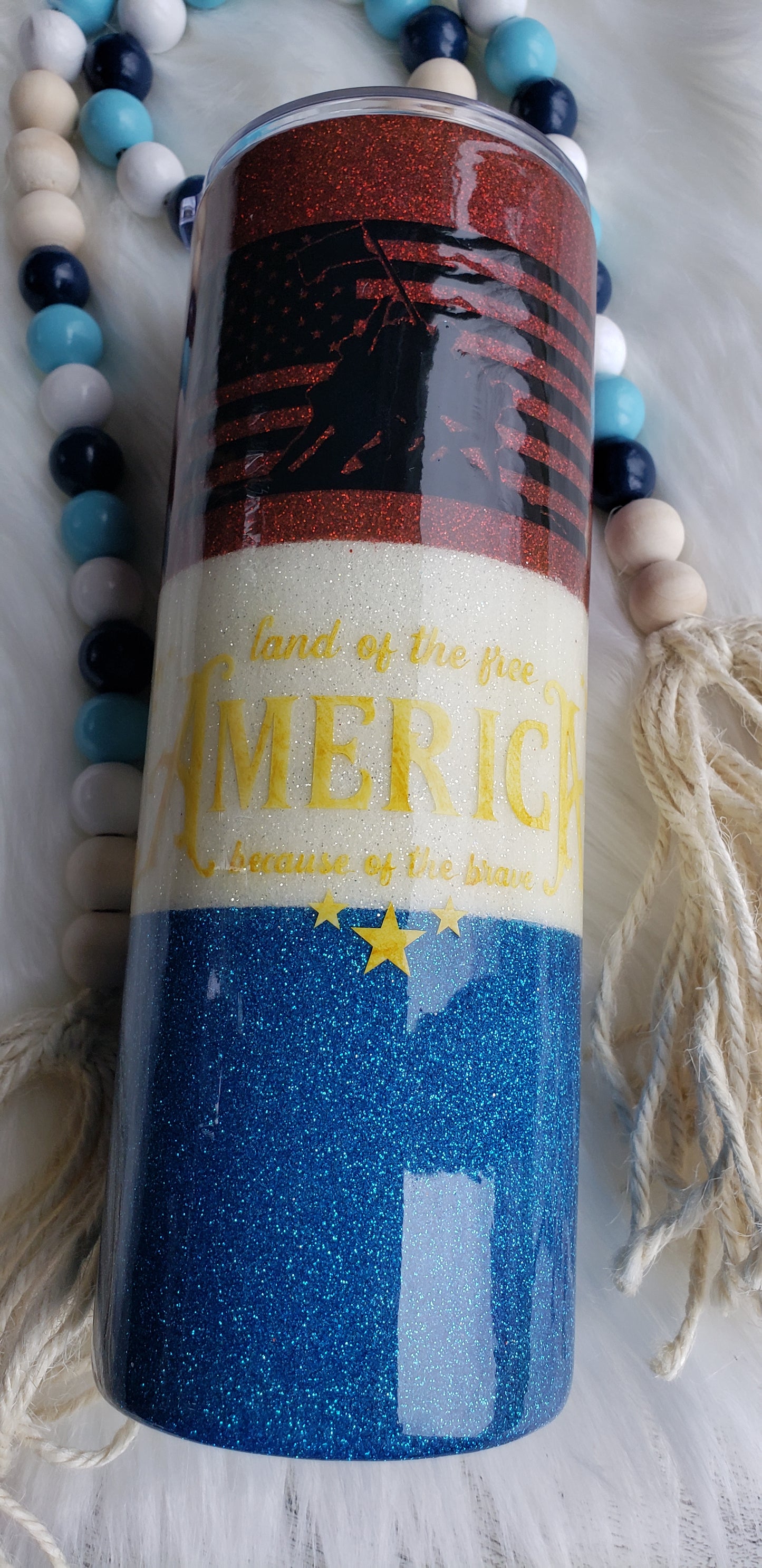 24 oz Land of the Free Because of the Brave Soldier Flag Stainless Steal Tumbler