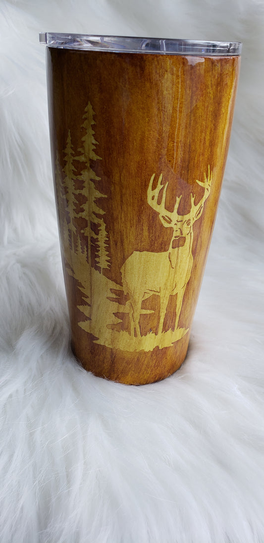 20 oz Woodgrain Deer with Trees Stainless Steal Tumbler