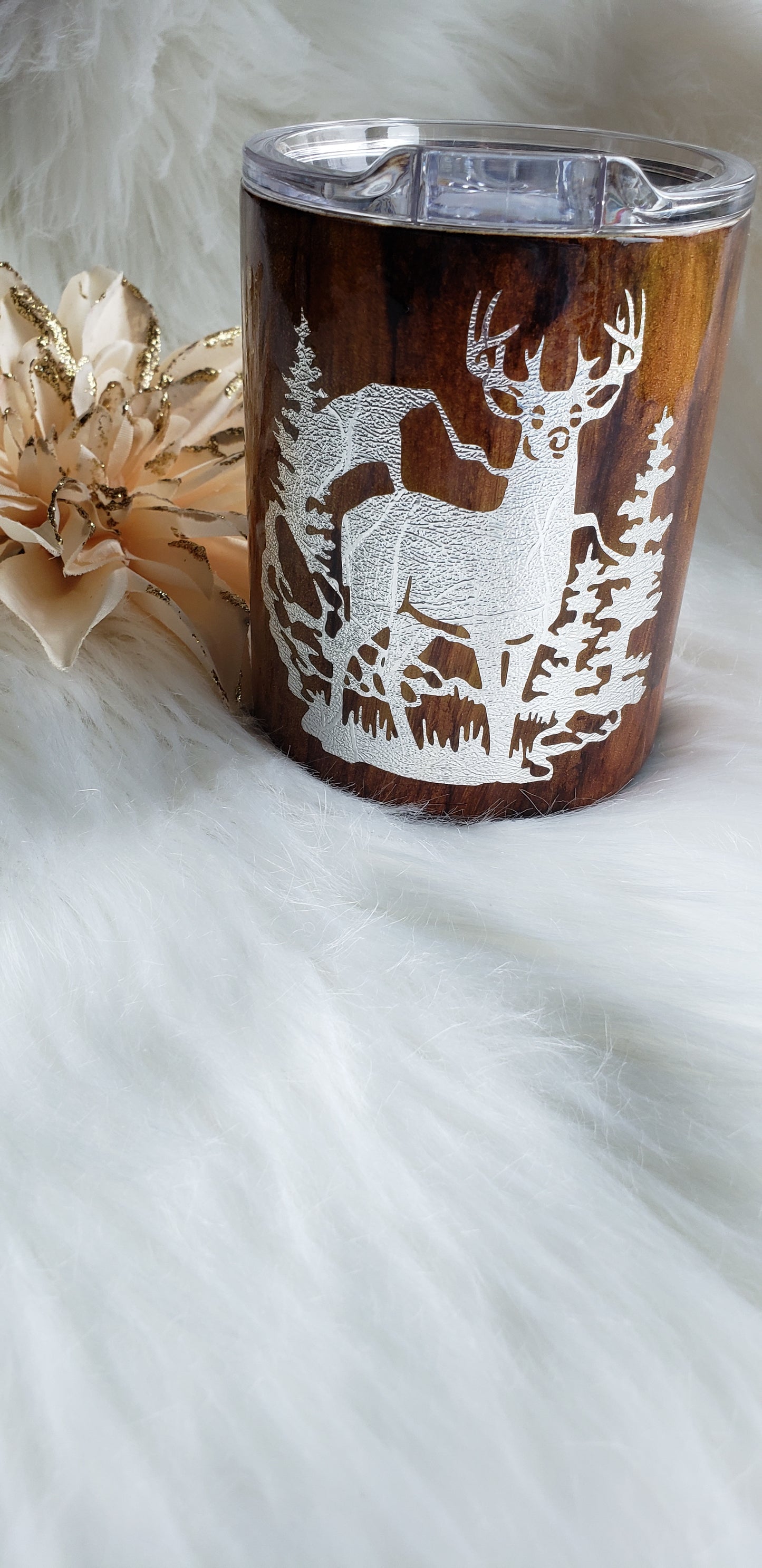 10 oz Deer with Mountain Woodgrain Stainless Steal Tumbler